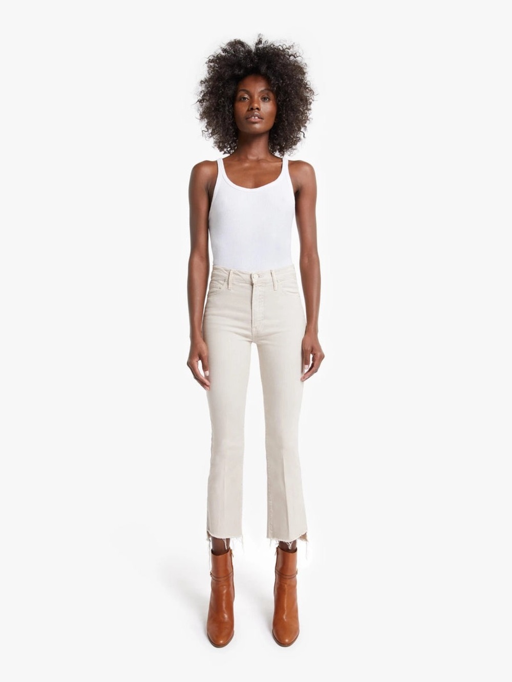 MOTHER The Insider Crop Step Fray Jeans Toasted Ivory Size 26 Raw Hem